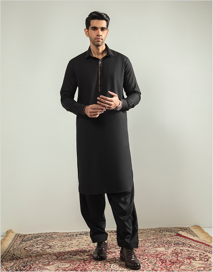 Shalwar Kameez (Black with golden-BlGlC)